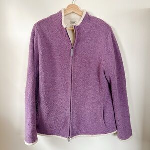 L.L.Bean Lambswool Fleece Lined Full Zip Sweater Jacket Purple L